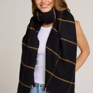 Black/Camel Checkered Wool-Touch Pashmina